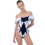 Black Silhouette Artistic Hand Draw Symbol Wb Frill Detail One Piece Swimsuit