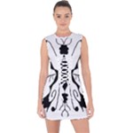 Black Silhouette Artistic Hand Draw Symbol Wb Lace Up Front Bodycon Dress