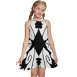 Black Silhouette Artistic Hand Draw Symbol Wb Kids  Halter Collar Waist Tie Chiffon Dress