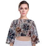 Vintage Floral Elegance Tie Back Butterfly Sleeve Chiffon Top