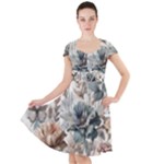 Vintage Floral Elegance Cap Sleeve Midi Dress