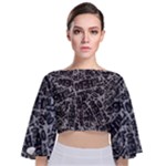 Rebel Life: Typography Black and White Pattern Tie Back Butterfly Sleeve Chiffon Top