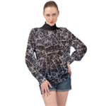 Rebel Life: Typography Black and White Pattern High Neck Long Sleeve Chiffon Top