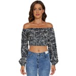 Rebel Life: Typography Black and White Pattern Long Sleeve Crinkled Weave Crop Top