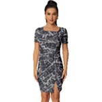 Rebel Life: Typography Black and White Pattern Fitted Knot Split End Bodycon Dress