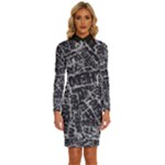 Rebel Life: Typography Black and White Pattern Long Sleeve Shirt Collar Bodycon Dress