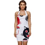 Cat Little Ball Animal Sleeveless Wide Square Neckline Ruched Bodycon Dress