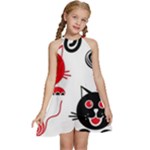 Cat Little Ball Animal Kids  Halter Collar Waist Tie Chiffon Dress