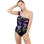 Abstract Pattern Flora Flower Frilly One Shoulder Swimsuit