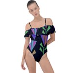 Abstract Pattern Flora Flower Frill Detail One Piece Swimsuit
