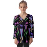 Abstract Pattern Flora Flower Kids  V Neck Casual Top