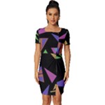 Abstract Pattern Flora Flower Fitted Knot Split End Bodycon Dress