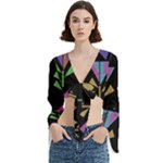 Abstract Pattern Flora Flower Trumpet Sleeve Cropped Top