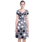 Abstract Nature Black White Short Sleeve Front Wrap Dress
