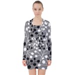 Abstract Nature Black White V-neck Bodycon Long Sleeve Dress