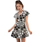 Abstract Nature Black White Flutter Sleeve Wrap Dress