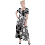 Abstract Nature Black White Button Up Short Sleeve Maxi Dress