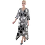 Abstract Nature Black White Quarter Sleeve Wrap Front Maxi Dress
