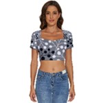 Abstract Nature Black White Short Sleeve Square Neckline Crop Top 