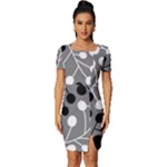Abstract Nature Black White Fitted Knot Split End Bodycon Dress