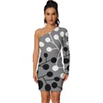Abstract Nature Black White Long Sleeve One Shoulder Mini Dress