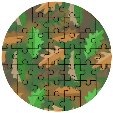 Leaves Foliage Pattern Oak Autumn Wooden Puzzle Round from ZippyPress