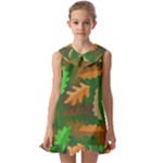 Leaves Foliage Pattern Oak Autumn Kids  Pilgrim Collar Ruffle Hem Dress