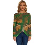 Leaves Foliage Pattern Oak Autumn Long Sleeve Crew Neck Pullover Top
