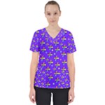 Abstract Background Cross Hashtag Women s V-Neck Scrub Top