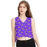 Abstract Background Cross Hashtag V-Neck Cropped Tank Top