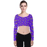 Abstract Background Cross Hashtag Velvet Long Sleeve Crop Top