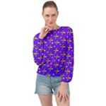 Abstract Background Cross Hashtag Banded Bottom Chiffon Top