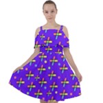 Abstract Background Cross Hashtag Cut Out Shoulders Chiffon Dress