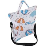 Rain Umbrella Pattern Water Fold Over Handle Tote Bag