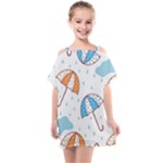 Rain Umbrella Pattern Water Kids  One Piece Chiffon Dress