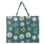 Drawing Flowers Meadow White Zipper Large Tote Bag