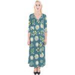 Drawing Flowers Meadow White Quarter Sleeve Wrap Maxi Dress