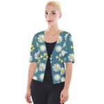 Drawing Flowers Meadow White Cropped Button Cardigan