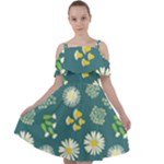 Drawing Flowers Meadow White Cut Out Shoulders Chiffon Dress