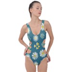 Drawing Flowers Meadow White Side Cut Out Swimsuit