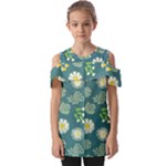 Drawing Flowers Meadow White Fold Over Open Sleeve Top