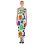 Bloom Plant Flowering Pattern Fitted Maxi Dress