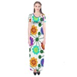 Bloom Plant Flowering Pattern Short Sleeve Maxi Dress