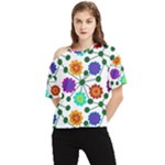 Bloom Plant Flowering Pattern One Shoulder Cut Out T-Shirt