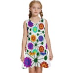 Bloom Plant Flowering Pattern Kids  Sleeveless Tiered Mini Dress
