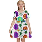 Bloom Plant Flowering Pattern Kids  Short Sleeve Tiered Mini Dress