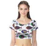 Fish Abstract Colorful Short Sleeve Crop Top
