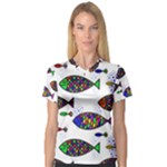 Fish Abstract Colorful V-Neck Sport Mesh T-Shirt