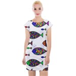 Fish Abstract Colorful Cap Sleeve Bodycon Dress