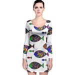 Fish Abstract Colorful Long Sleeve Velvet Bodycon Dress